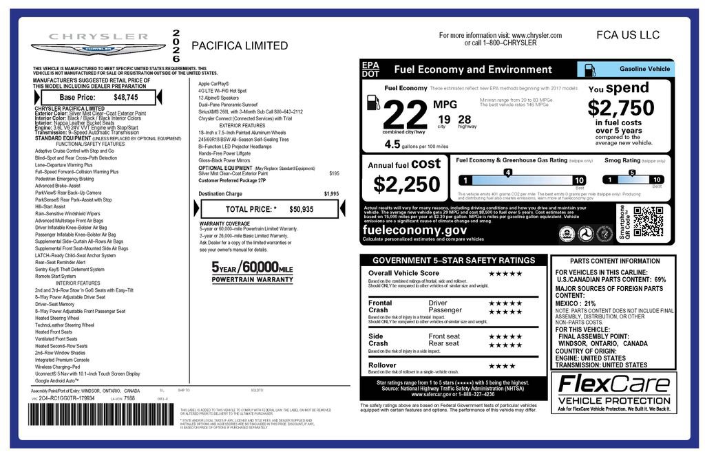 Used 2026 Chrysler Pacifica Limited FWD image 5