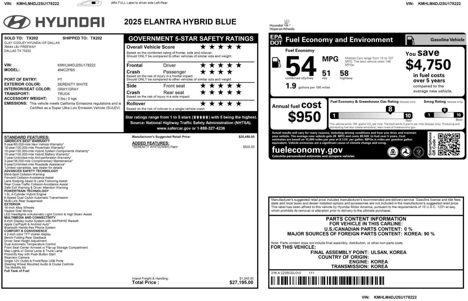 Used 2025 Hyundai Elantra Hybrid FWD image 47