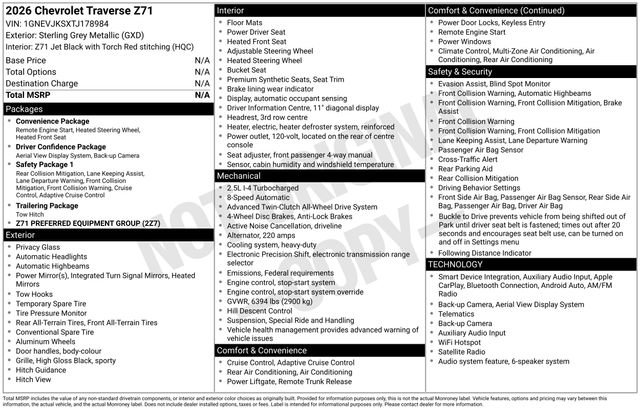 Certified 2026 Chevrolet Traverse Z71 AWD/4WD image 35