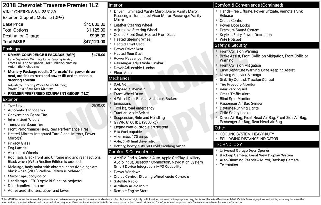 Used 2018 Chevrolet Traverse Premier w/ Driver Confidence II Package image 39