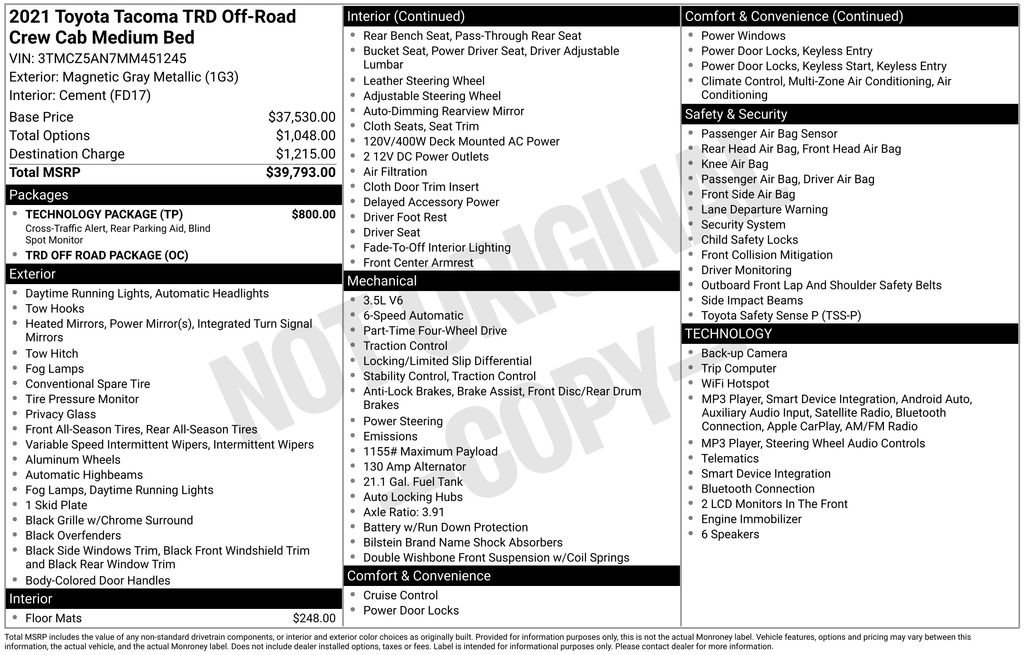 Used 2021 Toyota Tacoma TRD Off-Road w/ Technology Package AWD/4WD image 32