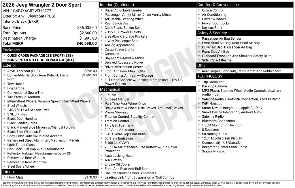 New 2026 Jeep Wrangler Sport AWD/4WD image 5