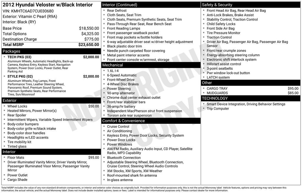 Used 2012 Hyundai Veloster w/ Style Pkg FWD image 3