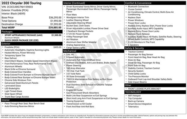 Used 2022 Chrysler 300 Touring w/ Sport Appearance Package image 40