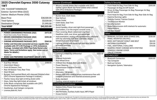 New 2025 Chevrolet Express 3500 w/ Power Convenience Package image 18