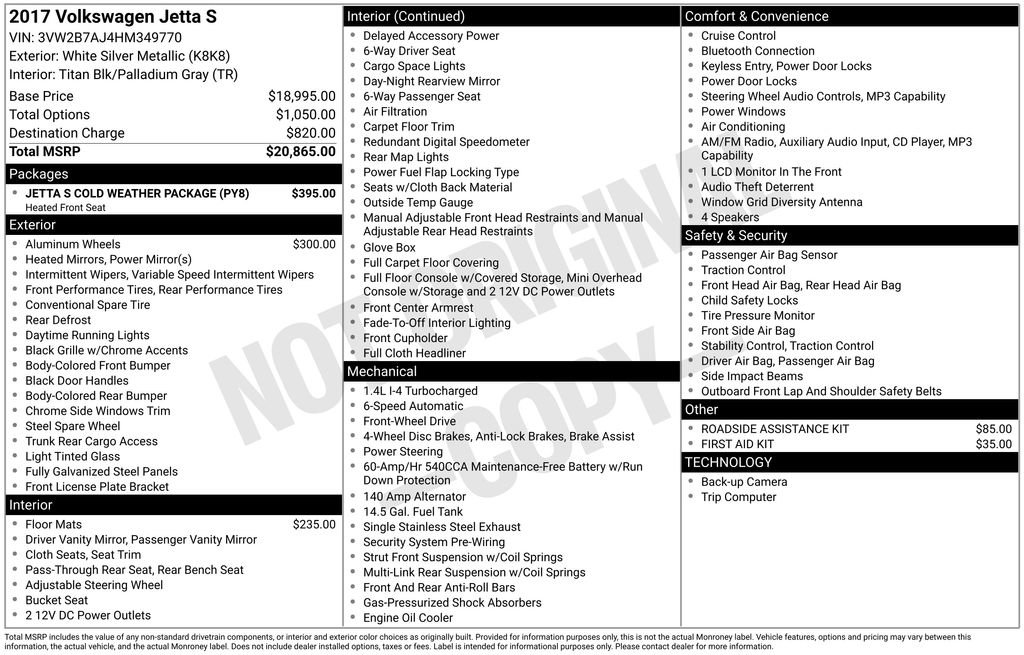 Used 2017 Volkswagen Jetta S w/ Jetta S Cold Weather Package FWD image 3