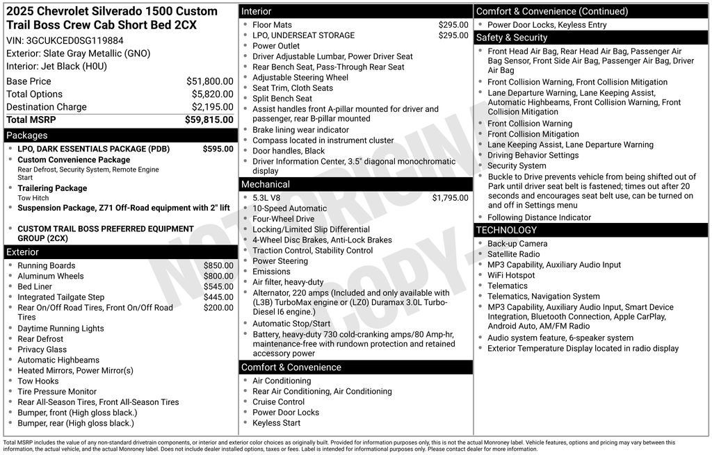Used 2025 Chevrolet Silverado 1500 Custom Trail Boss w/ LPO, Dark Essentials Package AWD/4WD image 5