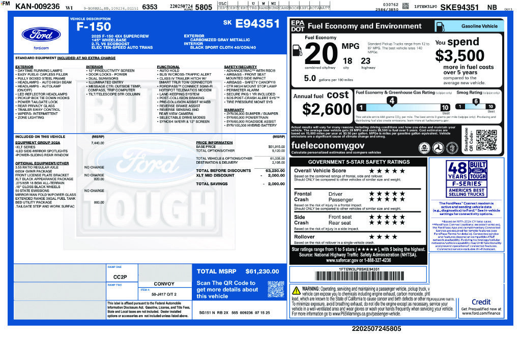Used 2025 Ford F150 XLT w/ Equipment Group 302A MID AWD/4WD image 2