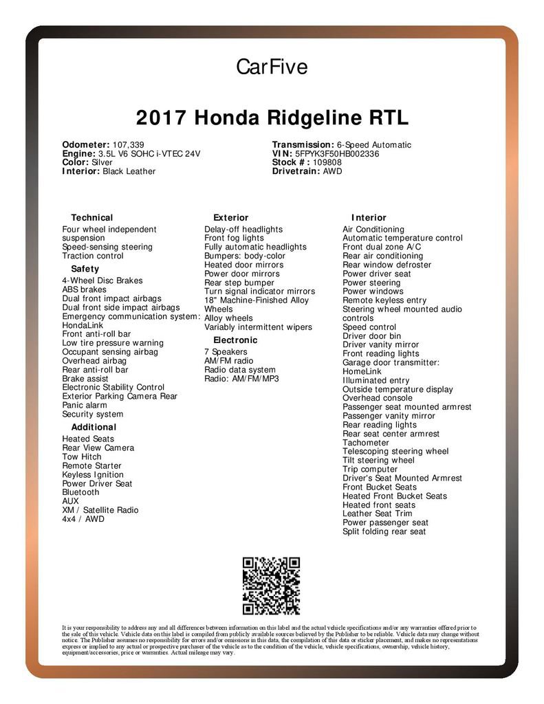 Used 2017 Honda Ridgeline RTL image 33