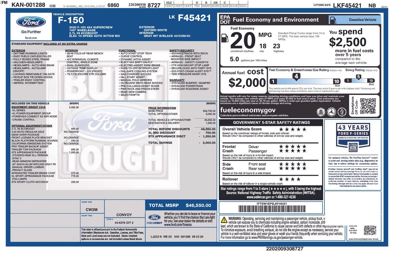 Used 2020 Ford F150 XL w/ Equipment Group 101A Mid AWD/4WD image 45