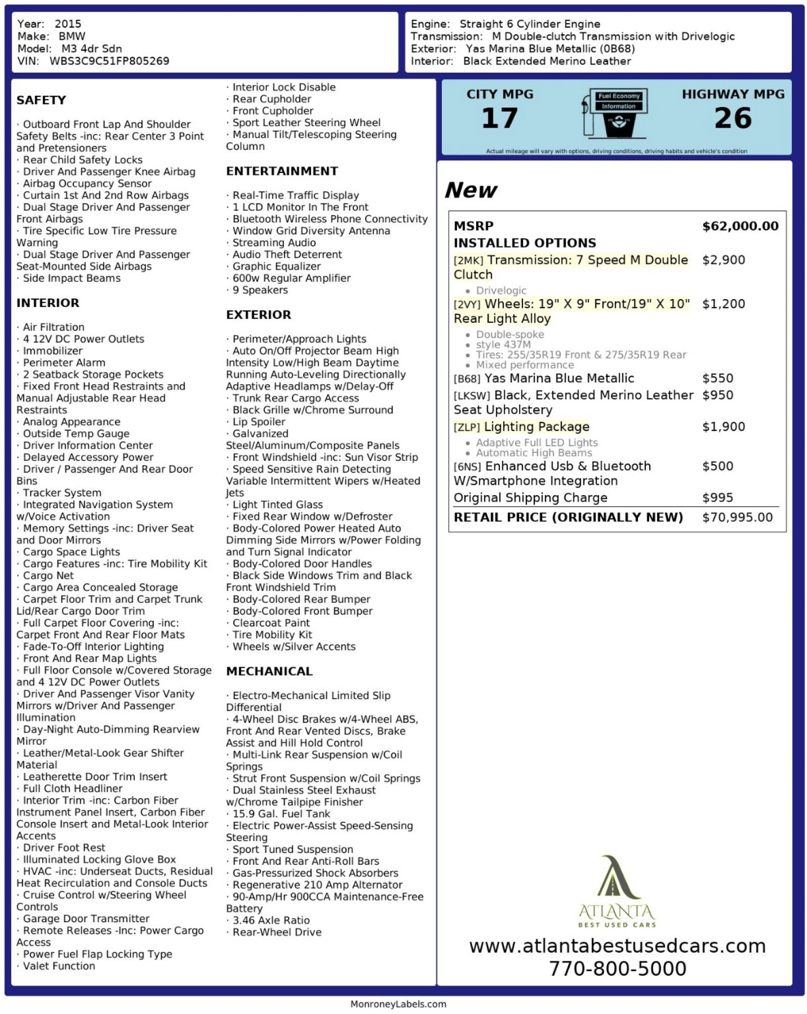 Used 2015 BMW M3 image 64