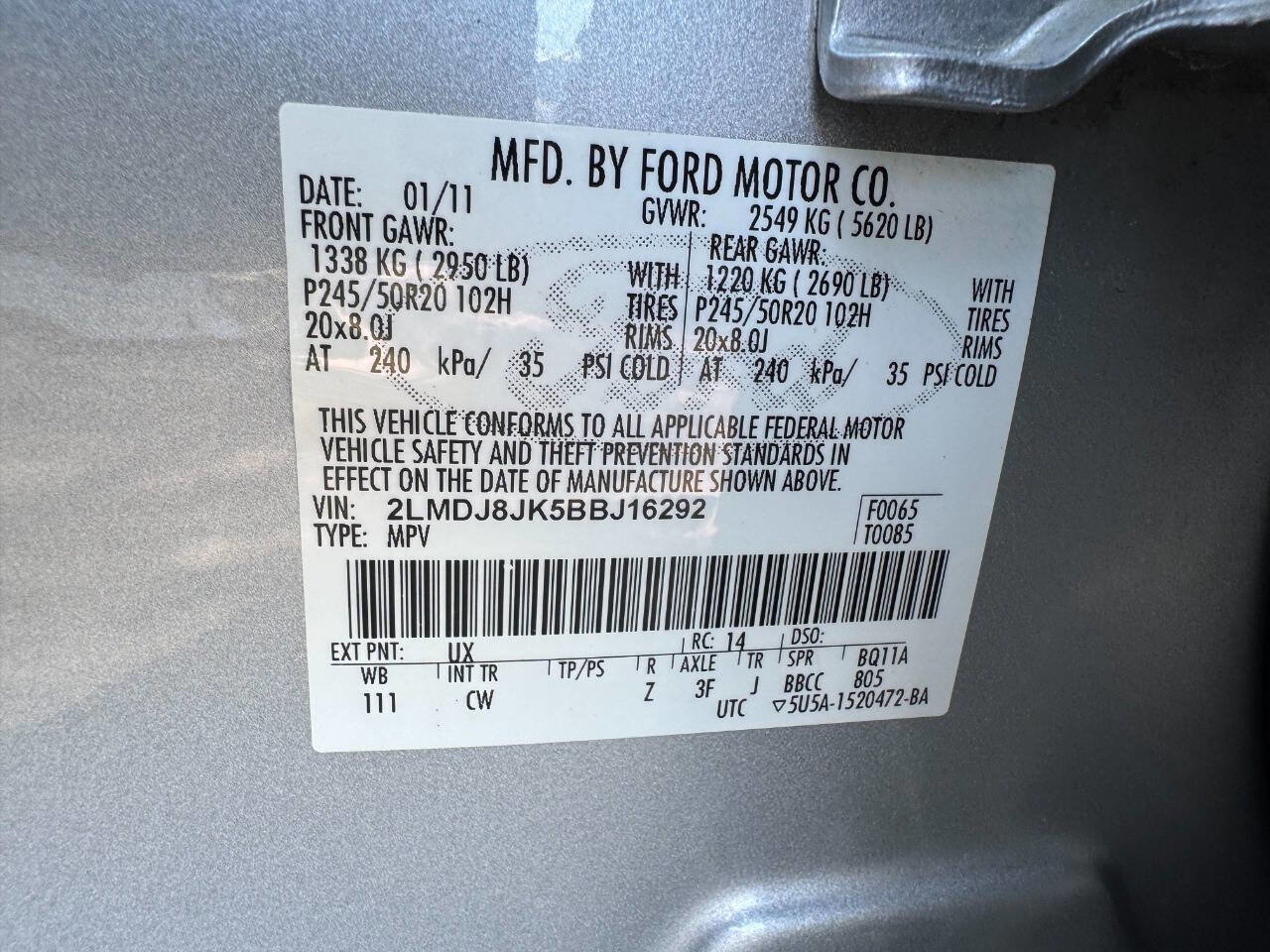 Used 2011 Lincoln MKX AWD w/ 102A Rapid Spec Order Code image 53