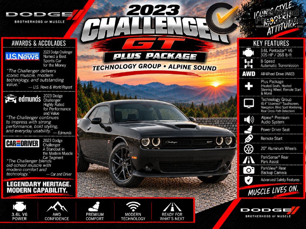 Certified 2023 Dodge Challenger GT w/ Plus Package RWD image 2