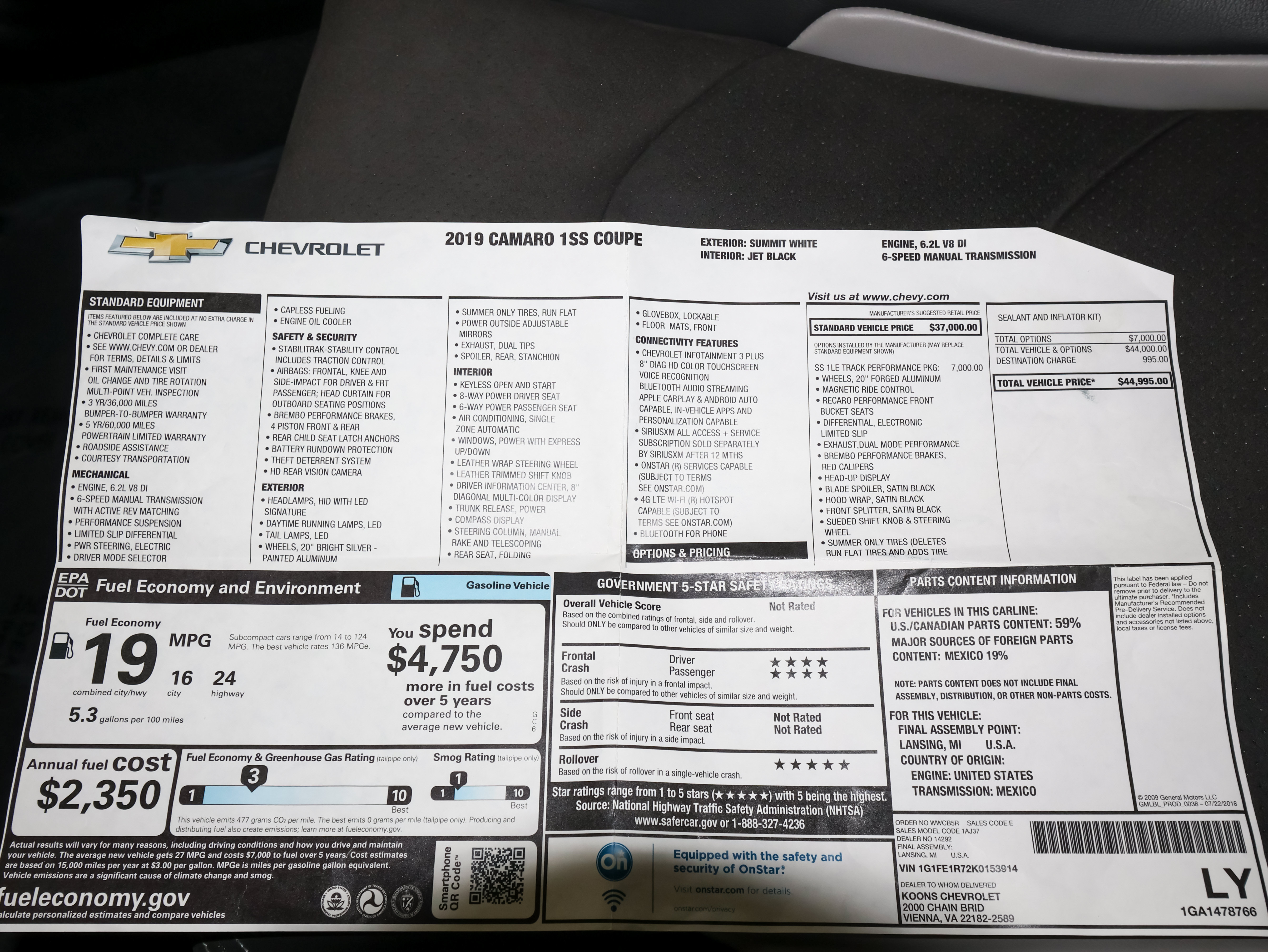 Used 2019 Chevrolet Camaro SS RWD image 52