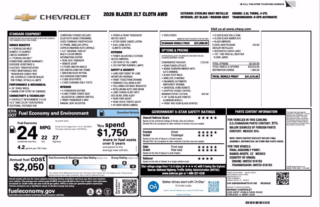 New 2026 Chevrolet Blazer LT w/ Convenience Package AWD/4WD image 2