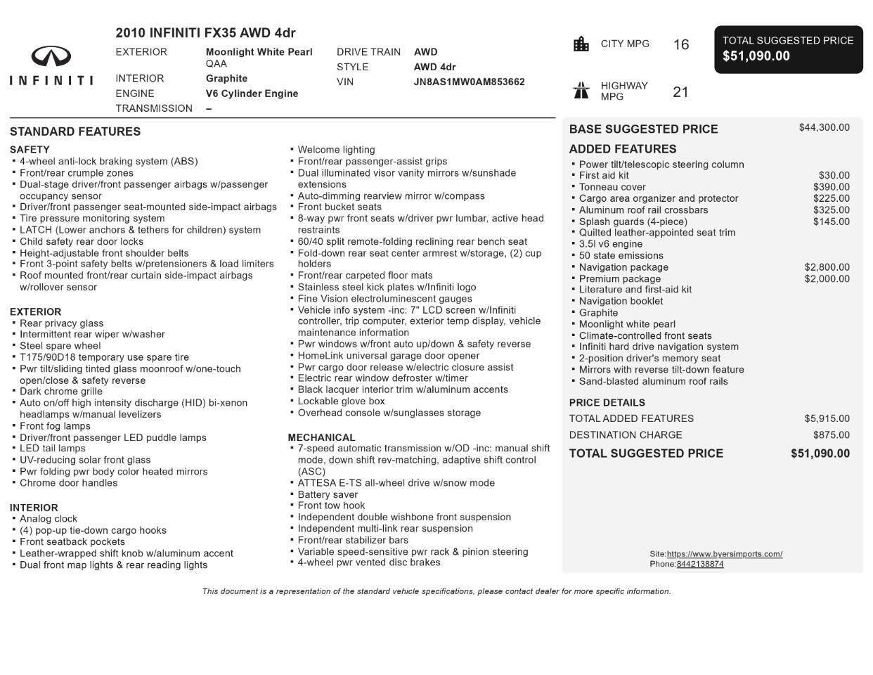 Used 2010 INFINITI FX35 AWD w/ Navigation Pkg image 12