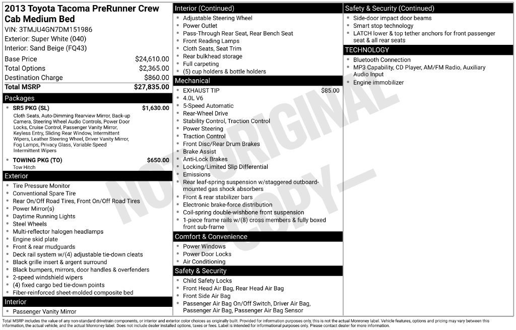 Used 2013 Toyota Tacoma PreRunner w/ SR5 Pkg RWD image 2