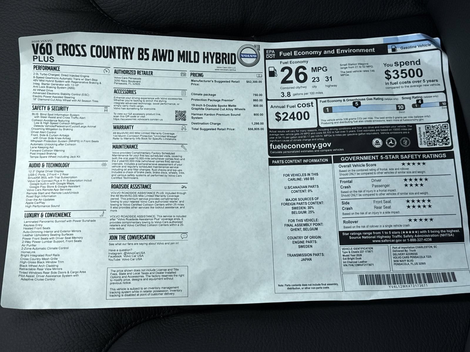 New 2026 Volvo V60 B5 Cross Country Plus w/ Protection Package Premier AWD/4WD image 31