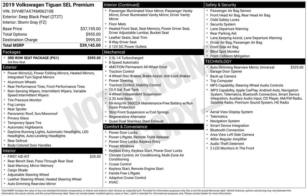 Used 2019 Volkswagen Tiguan SEL Premium w/ 3rd Row Seat Package image 32