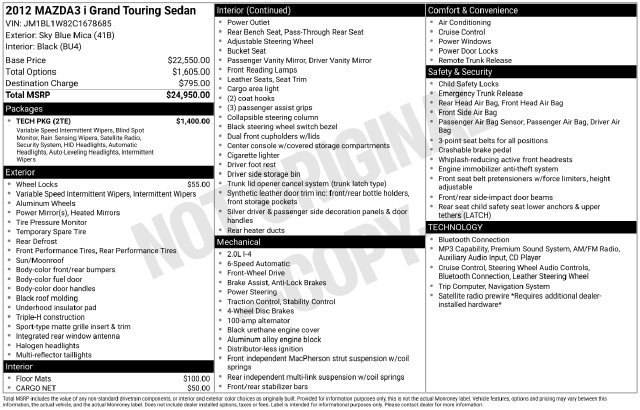 Used 2012 MAZDA MAZDA3 i Grand Touring w/ Tech Pkg FWD image 22