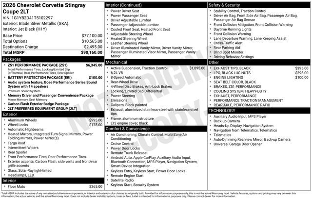 New 2026 Chevrolet Corvette Stingray Preferred Cpe w/ Z51 Performance Package RWD image 17