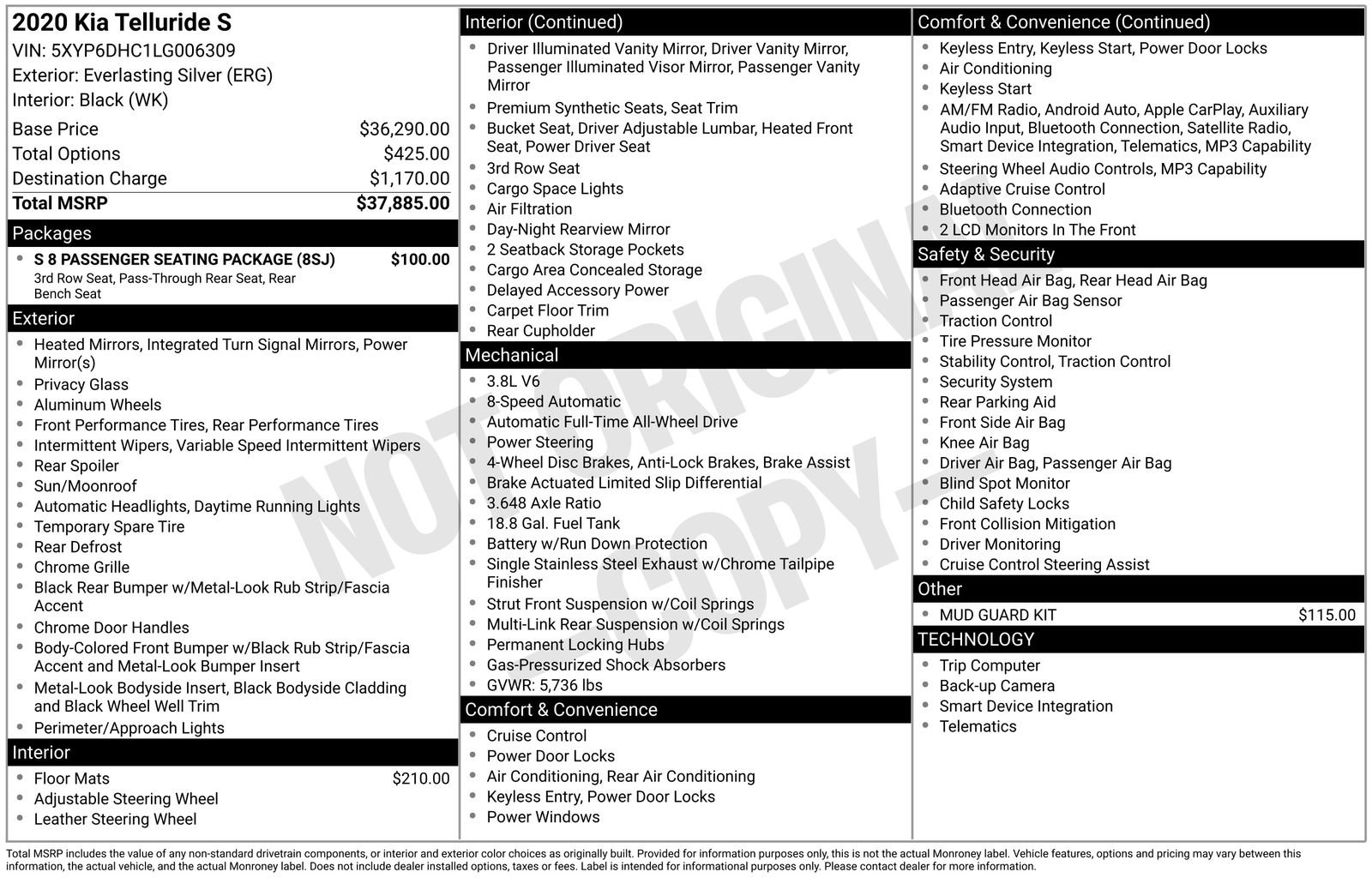 Used 2020 Kia Telluride S w/ S 8 Passenger Seating Package image 6