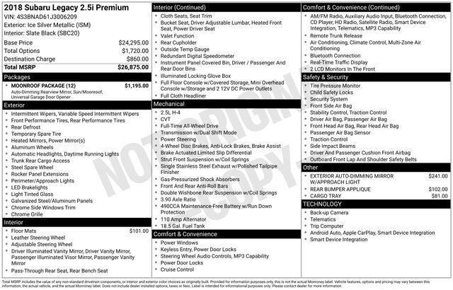 Used 2018 Subaru Legacy 2.5i Premium w/ Moonroof Package image 19