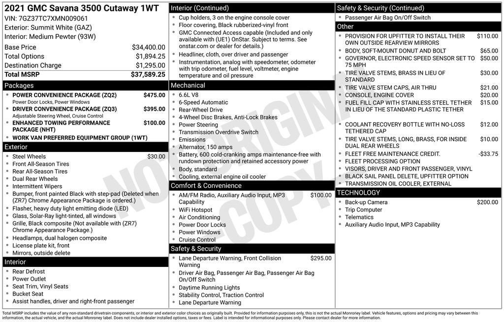 Used 2021 GMC Savana 3500 Extended w/ Power Convenience Package RWD image 35