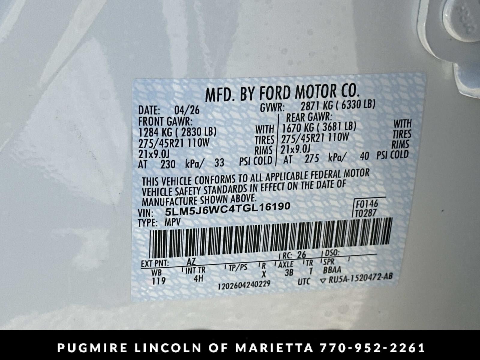 New 2026 Lincoln Aviator 2WD w/ Jet Appearance Package image 34