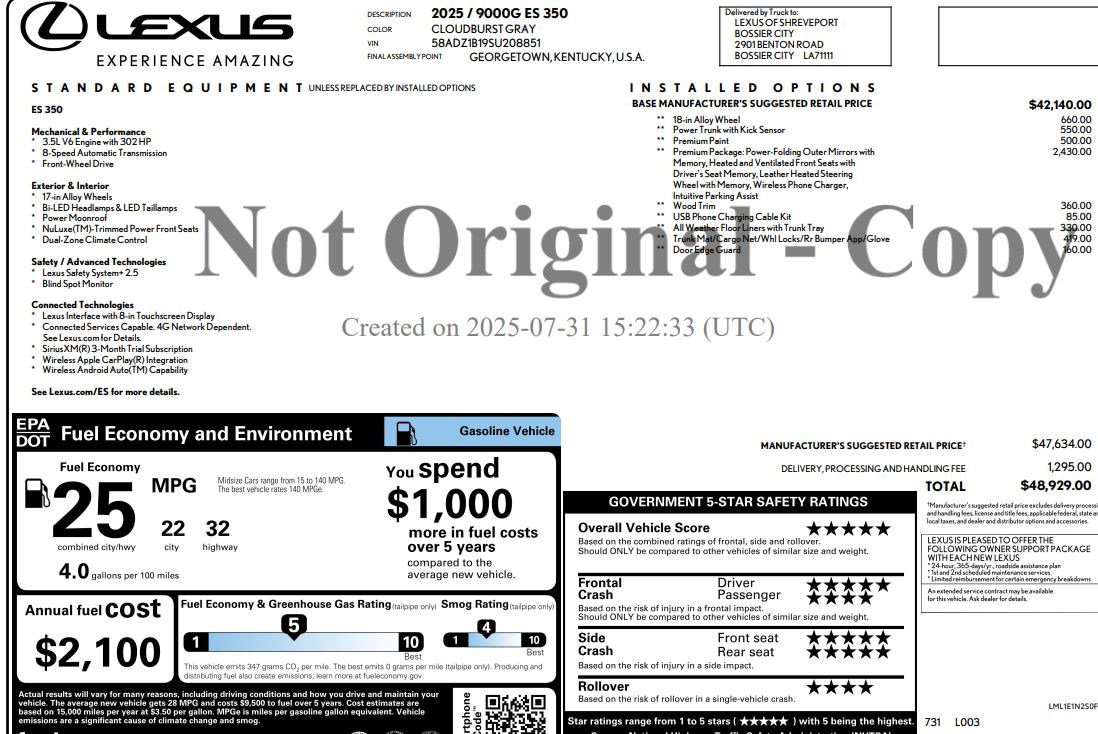 Used 2025 Lexus ES 350 w/ Premium Package image 2