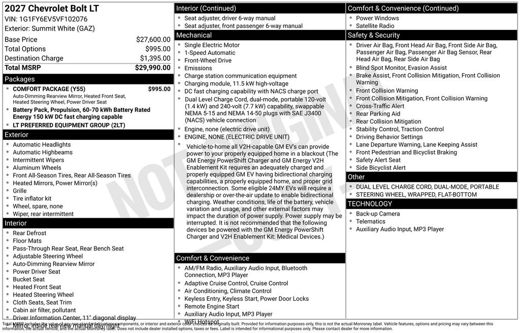 New 2027 Chevrolet Bolt LT w/ Comfort Package FWD image 9