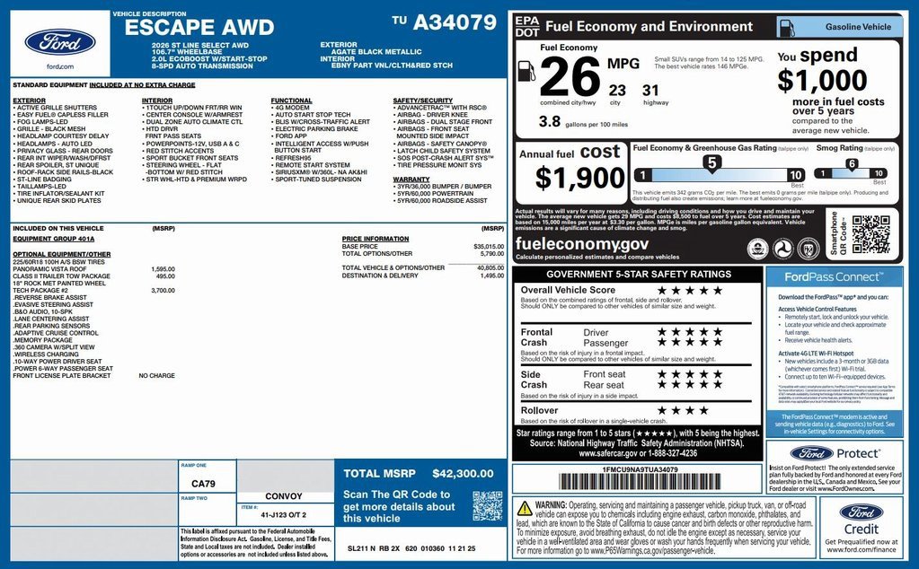 New 2026 Ford Escape ST-Line Select w/ Tech Pack #2 image 2