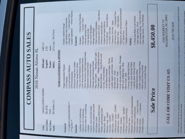 Used 2016 Nissan Altima 2.5 SL w/ 2.5 Technology w/LED Package image 8