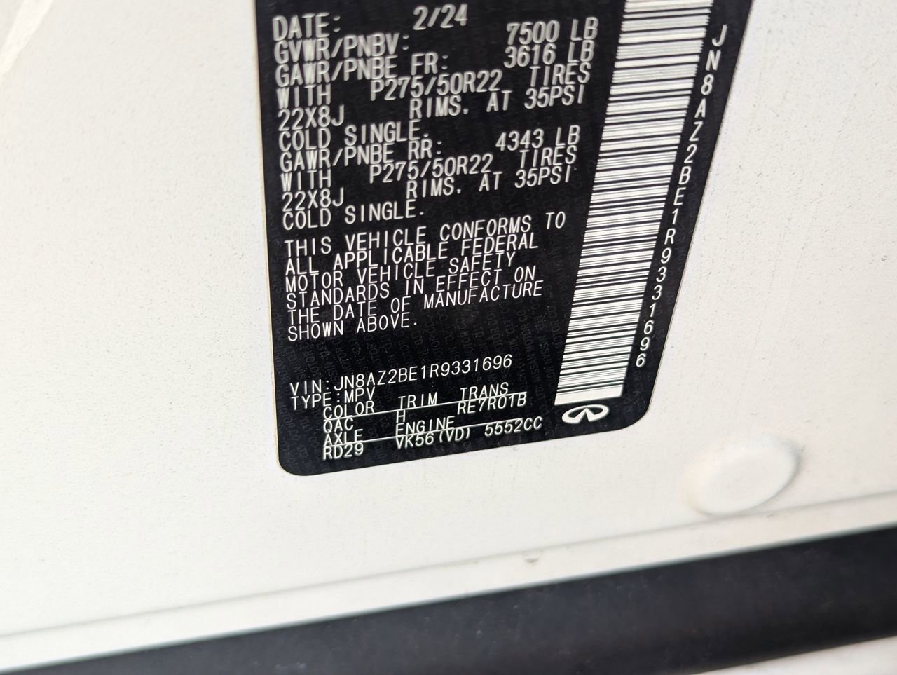 Certified 2024 INFINITI QX80 Sensory image 32