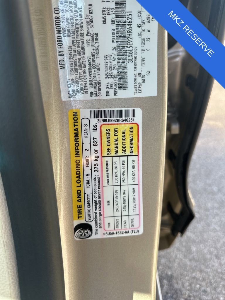 Used 2017 Lincoln MKZ Reserve w/ Climate Package FWD image 13