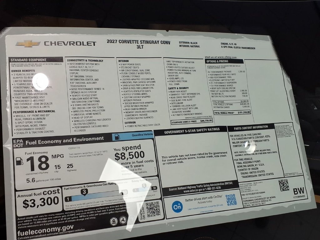 New 2027 Chevrolet Corvette Stingray Convertible w/ Z51 Performance Package RWD image 28