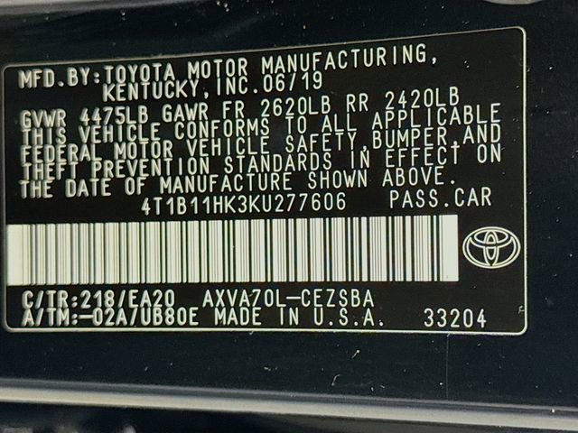 Certified 2019 Toyota Camry SE FWD image 16
