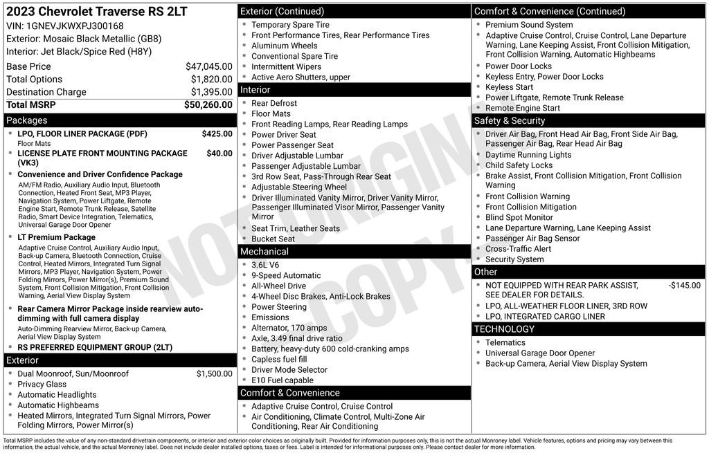 Used 2023 Chevrolet Traverse RS w/ LPO, Floor Liner Package AWD/4WD image 9
