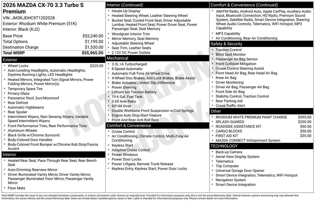 New 2026 MAZDA CX-70 3.3 Turbo S w/ Premium Package image 36
