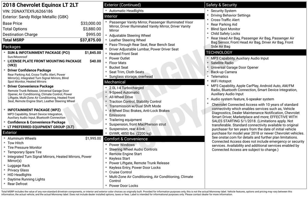 Used 2018 Chevrolet Equinox LT w/ Sun & Infotainment Package AWD/4WD image 4