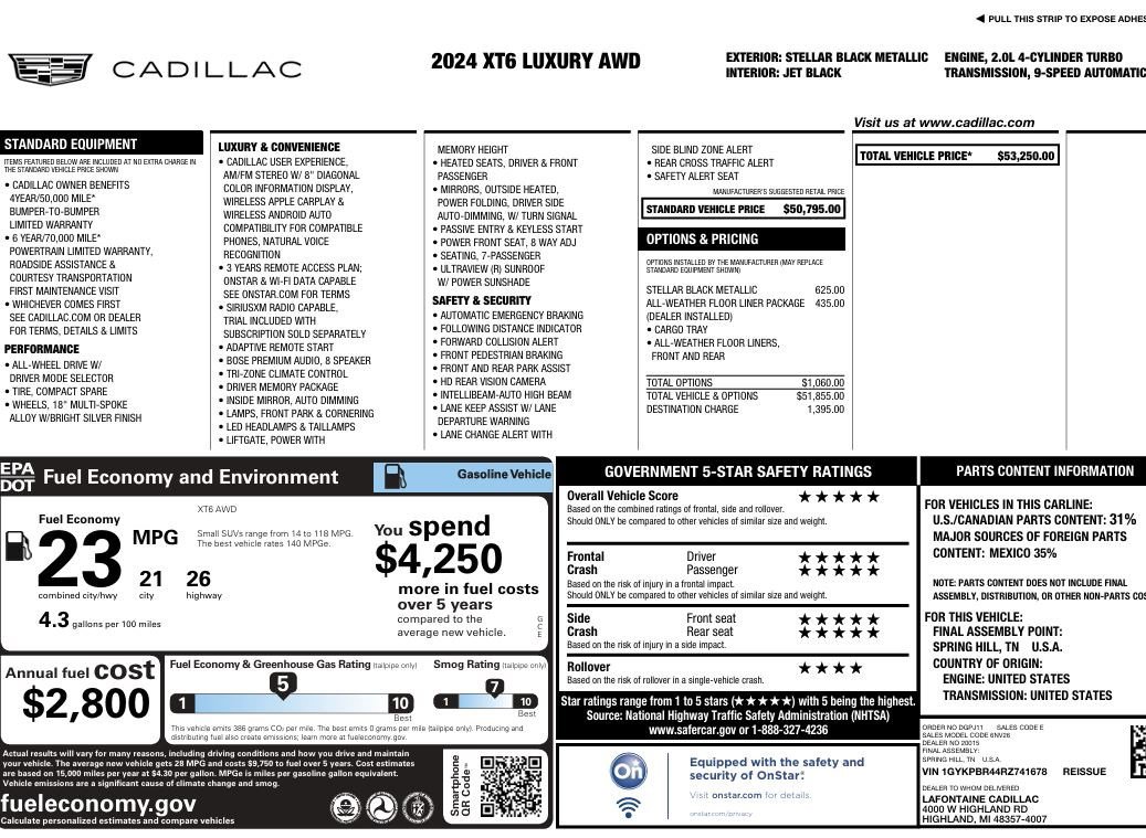 Used 2024 Cadillac XT6 Luxury w/ LPO, Floor Liner Package AWD/4WD image 2