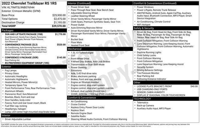 Used 2022 Chevrolet TrailBlazer RS w/ Sun and Liftgate Package image 5