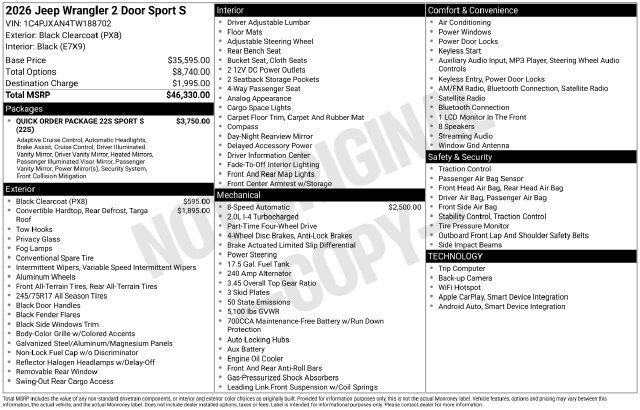 New 2026 Jeep Wrangler Sport AWD/4WD image 30