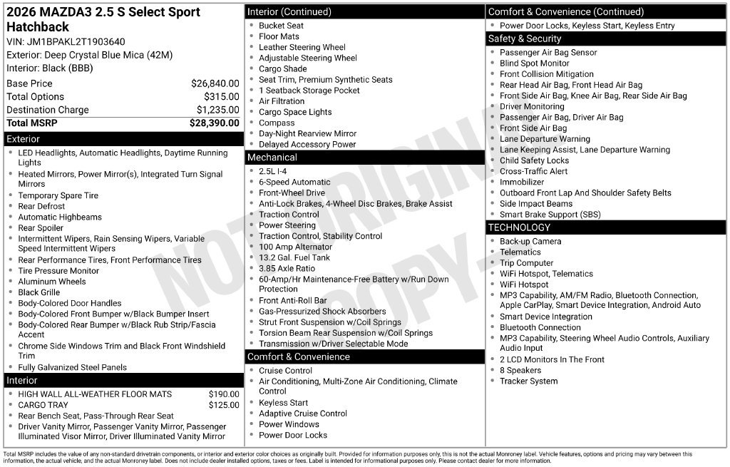 New 2026 MAZDA MAZDA3 s Sport FWD image 3