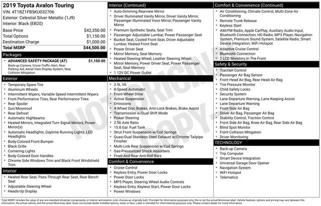 Used 2019 Toyota Avalon Touring w/ Advanced Safety Package image 9