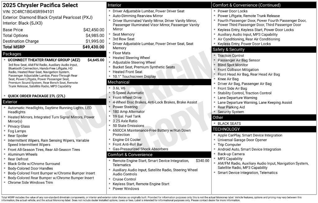 New 2025 Chrysler Pacifica Select w/ Uconnect Theater Family Group FWD image 6