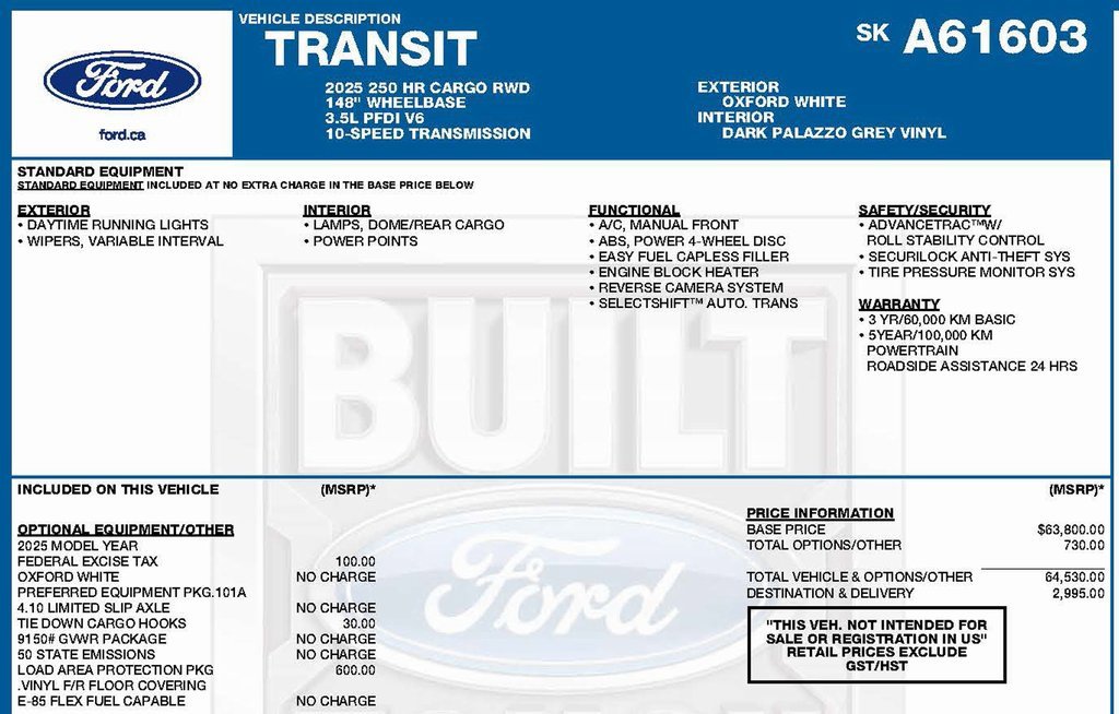 Used 2025 Ford Transit 250 148 High Roof w/ Load Area Protection Package image 3