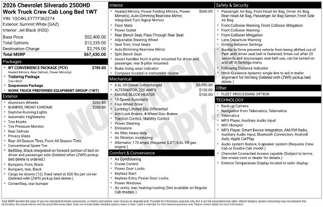 New 2026 Chevrolet Silverado 2500 W/T w/ WT Convenience Package AWD/4WD image 4