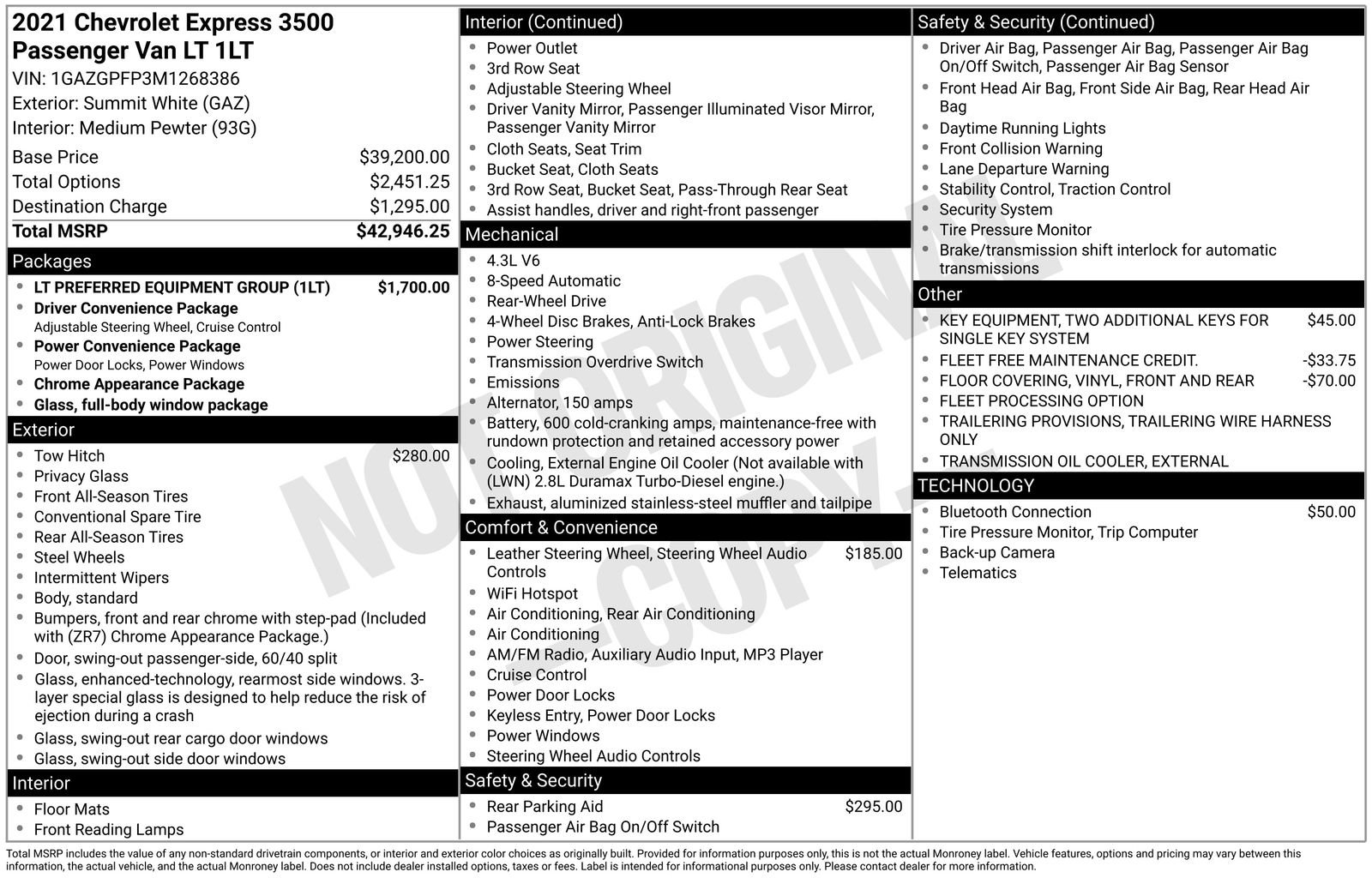 Used 2021 Chevrolet Express 3500 LT w/ LT Preferred Equipment Group RWD image 24