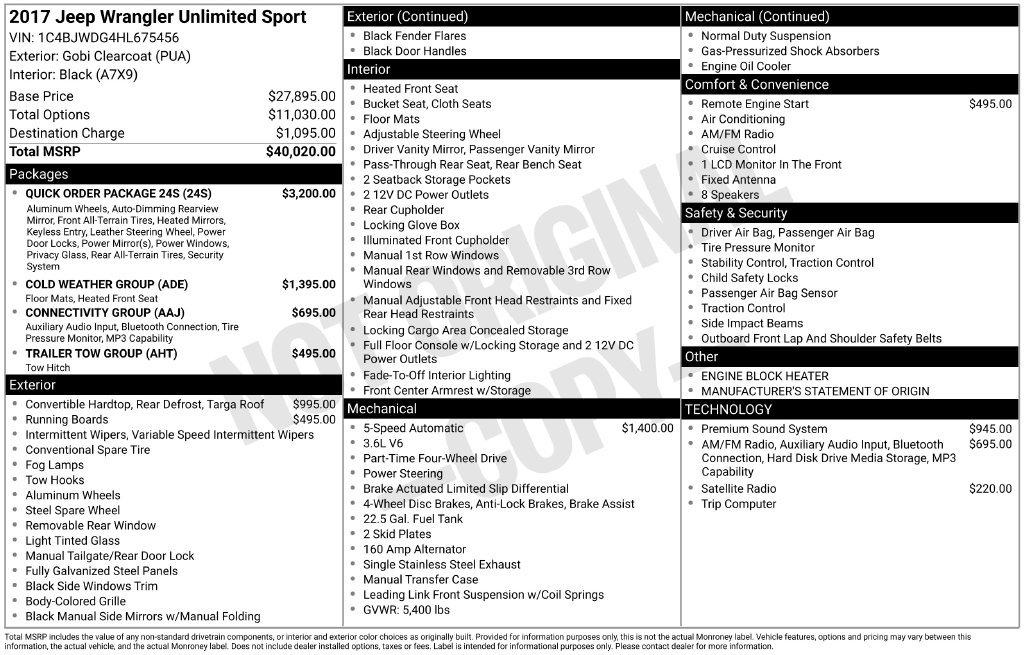 Used 2017 Jeep Wrangler Unlimited Sport w/ Quick Order Package 24S AWD/4WD image 9